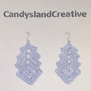 Handmade silver/grey large diamond crochet dangle earrings